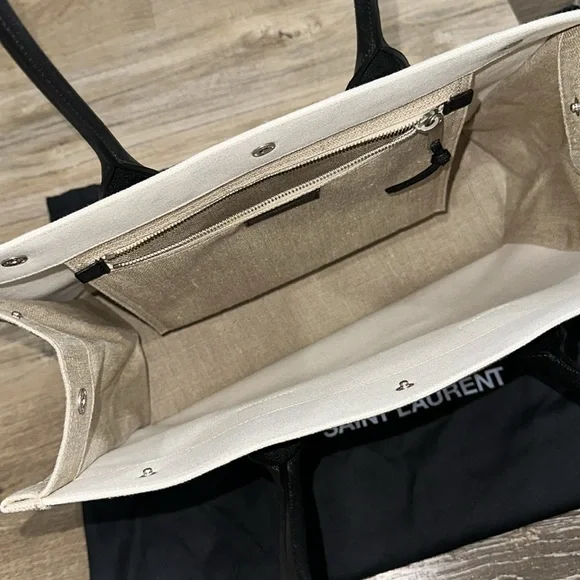 RIVE GAUCHE SMALL TOTE BAG IN LINEN AND LEATHER - Picture 4 of 8